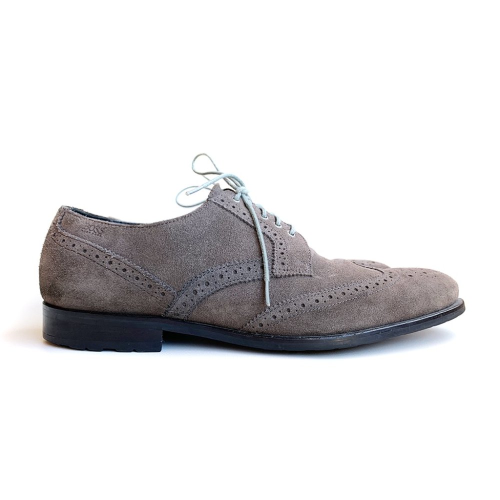 Hugo Boss Mens 10 D Gray Suede Wingtip Dress Shoes